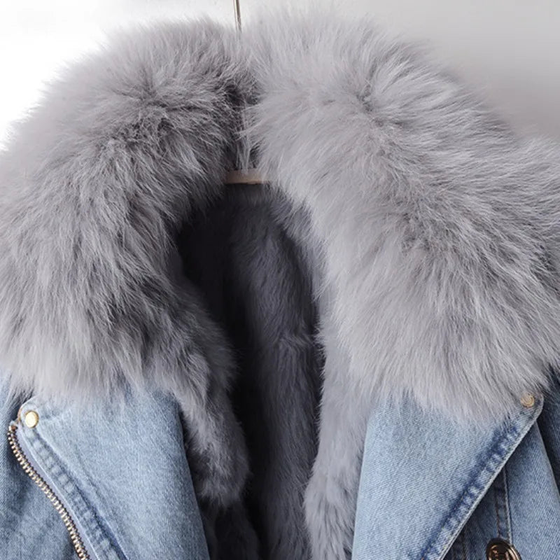 Margaux - Women's Fur-Trimmed Cropped Denim Coat