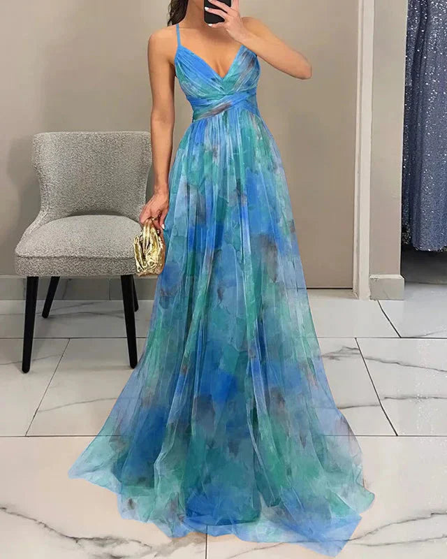 Lila - Women's Floral Maxi Dress with V-Neck