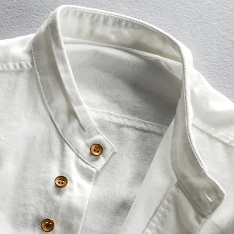 Chester - Men's Mandarin Collar Linen Shirt