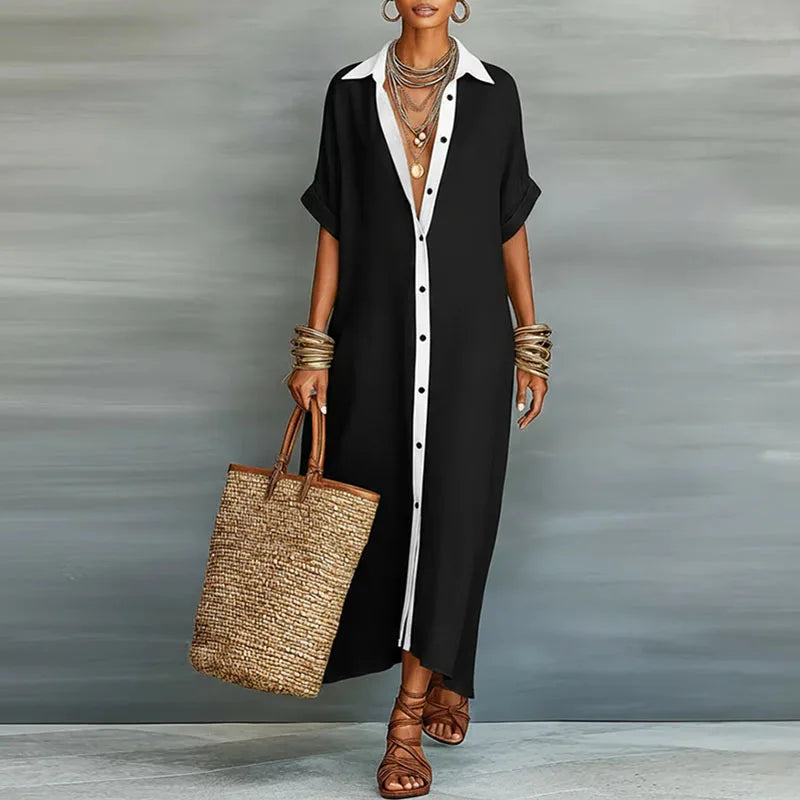Women's Sage Linen Shirt Maxi Dress - Contrast Placket