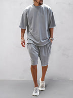 Casual Loose Fit Solid Sports Sets Sports Set coofandystore Solod Color-Light Gray M 