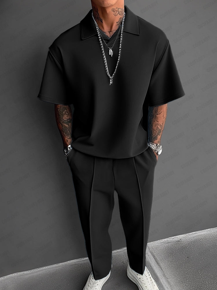 Men's Open-Collar Polo & Trouser Set