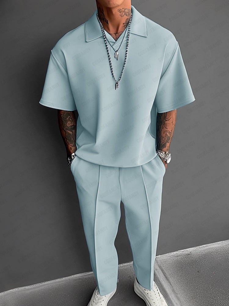 Men's Open-Collar Polo & Trouser Set