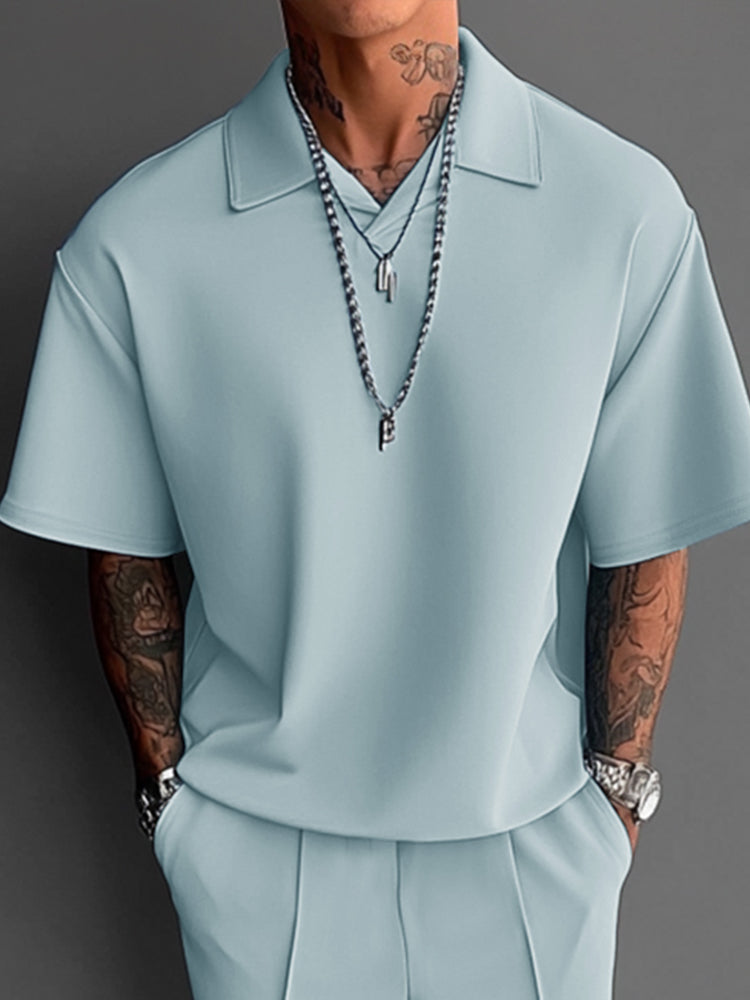 Men's Open-Collar Polo & Trouser Set