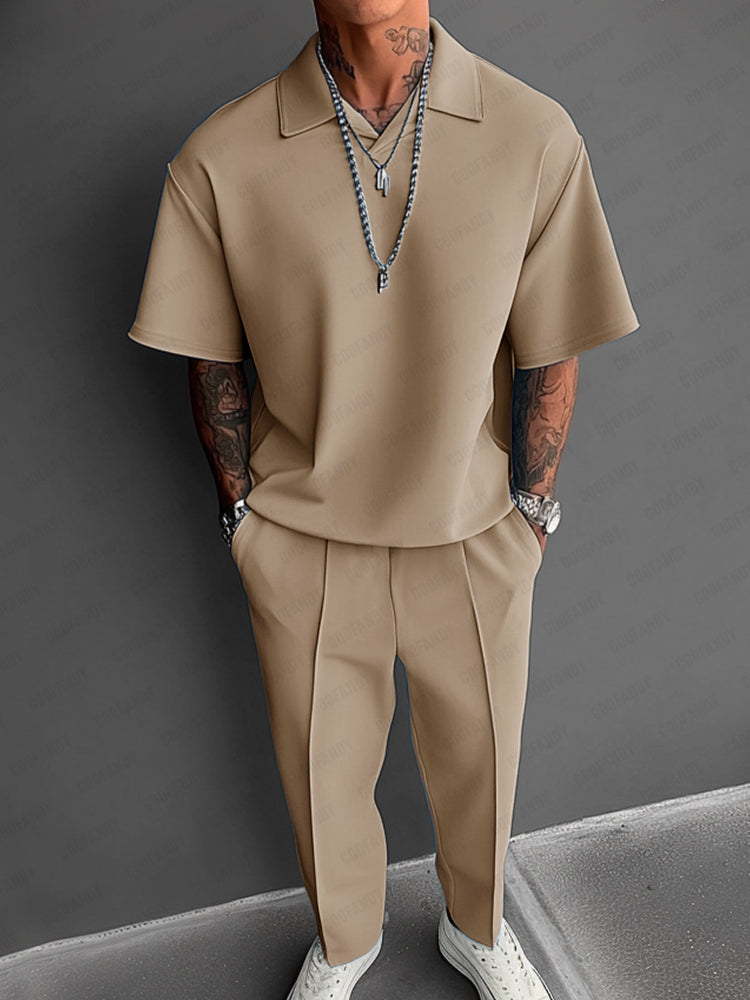 Men's Open-Collar Polo & Trouser Set
