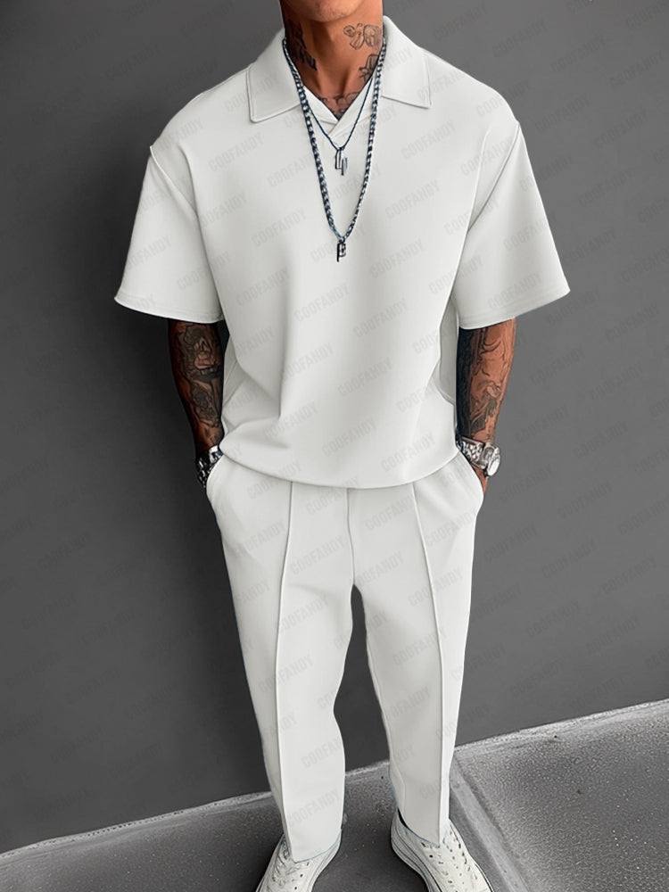 Men's Open-Collar Polo & Trouser Set