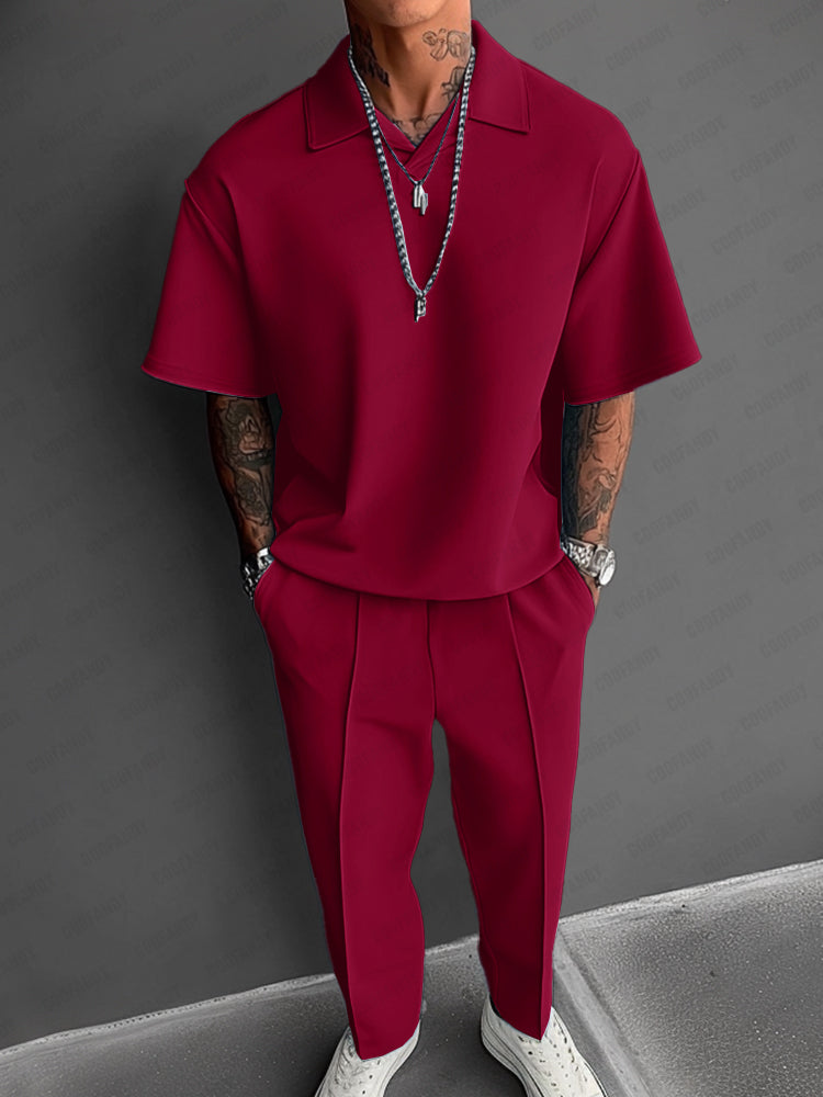 Men's Open-Collar Polo & Trouser Set