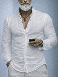 Men's Textured Cotton Band-Collar Shirt