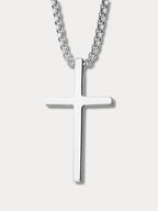 Men's Silver Cross Pendant Layered Necklace