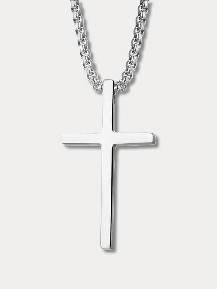 Men's Silver Cross Pendant Layered Necklace