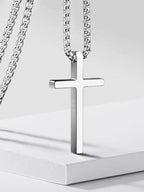 Men's Silver Cross Pendant Layered Necklace