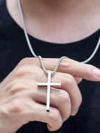 Men's Silver Cross Pendant Layered Necklace