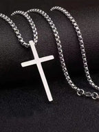 Men's Silver Cross Pendant Layered Necklace