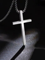 Men's Silver Cross Pendant Layered Necklace
