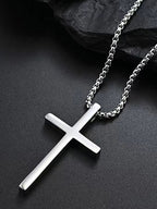 Men's Silver Cross Pendant Layered Necklace