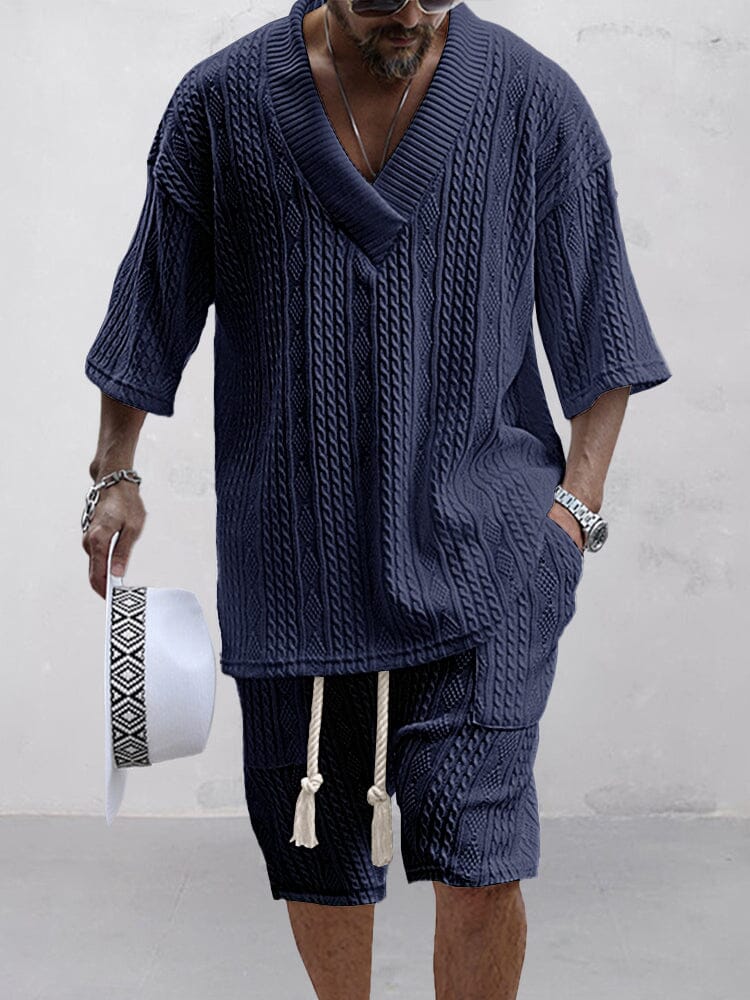 Stylish Knit Shirt Set Sets coofandystore Navy Blue M 
