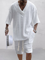 Stylish Knit Shirt Set Sets coofandystore White M 