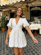 Ada - Women's White Embroidered Ruffle Dress