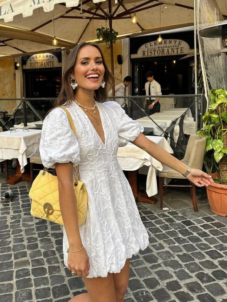 Ada - Women's White Embroidered Ruffle Dress