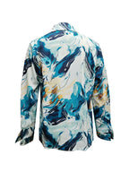 Women's Pink Marble Print Satin Shirt - Classic Collar Long Sleeve