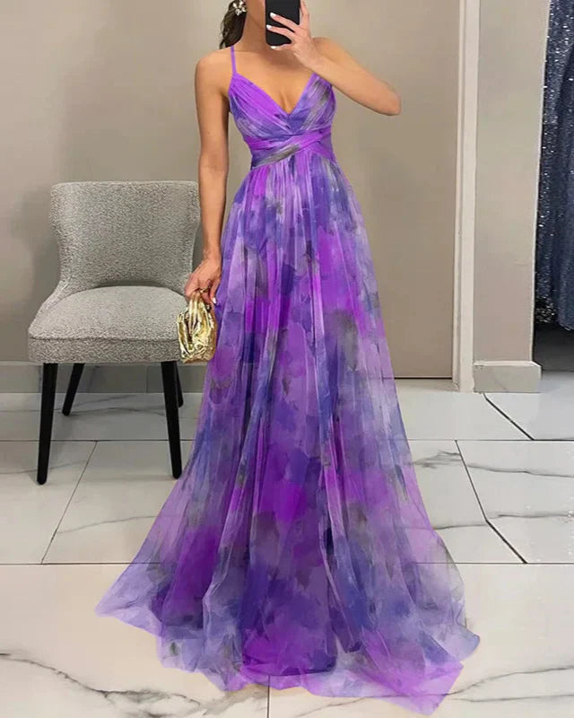 Lila - Women's Floral Maxi Dress with V-Neck