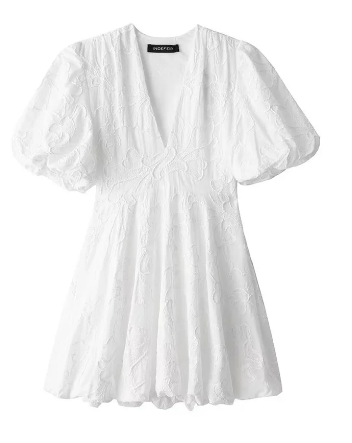 Ada - Women's White Embroidered Ruffle Dress