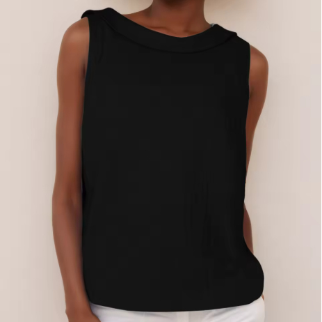 Women's Sleeveless Roll Collar Top - Casual Summer Top