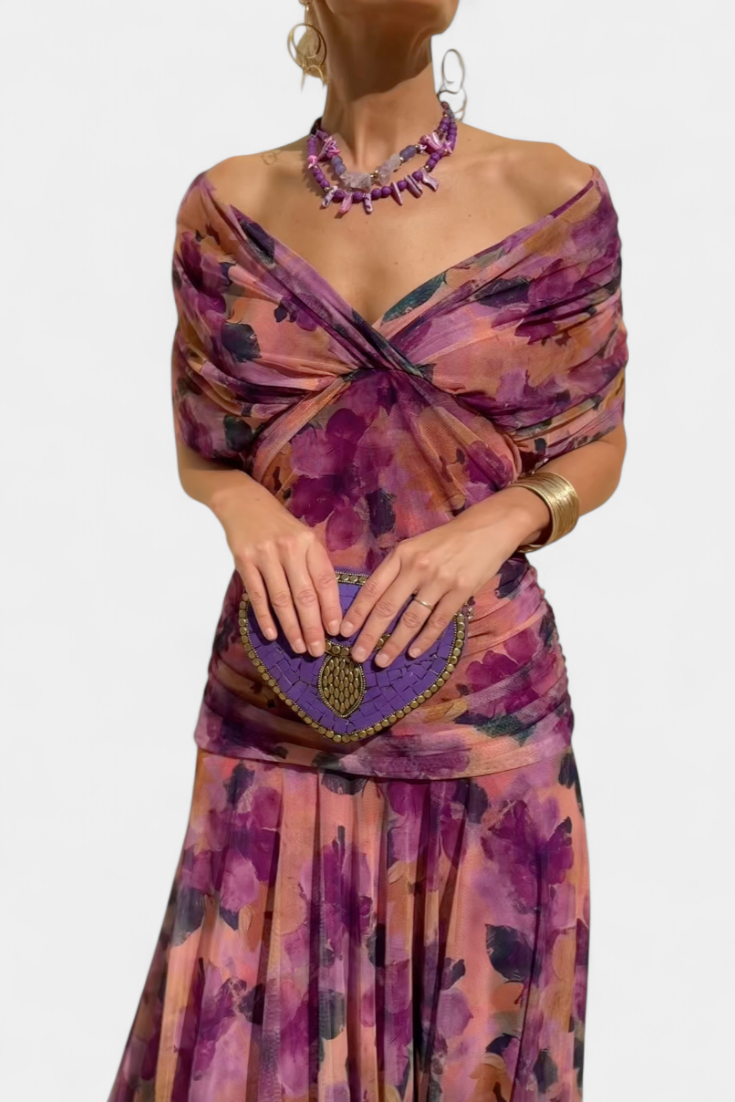Noor - Women's Floral Pleated V-Neck Maxi Dress