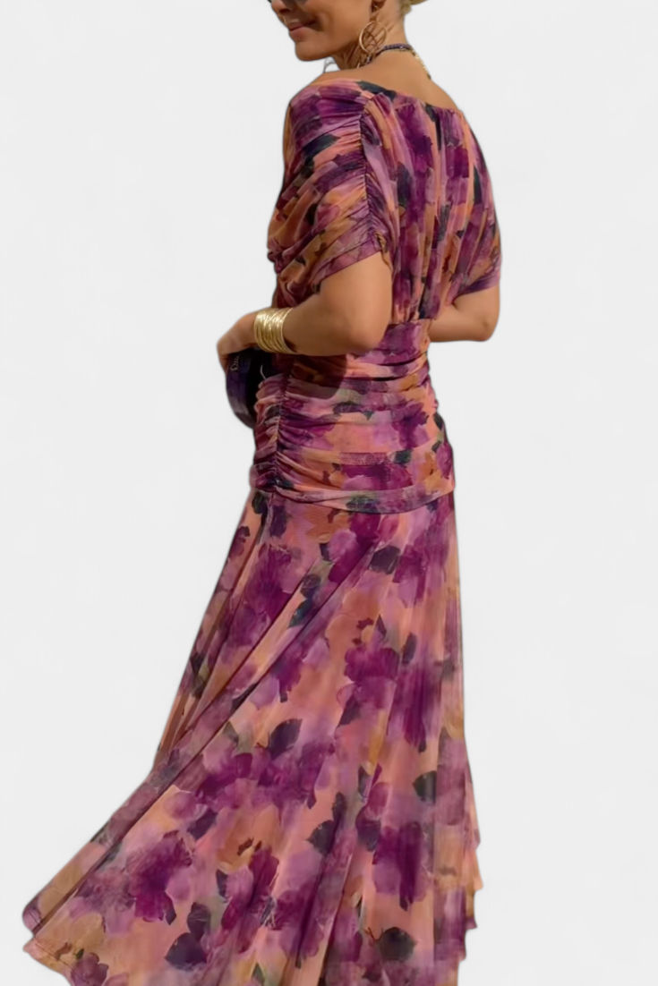 Noor - Women's Floral Pleated V-Neck Maxi Dress