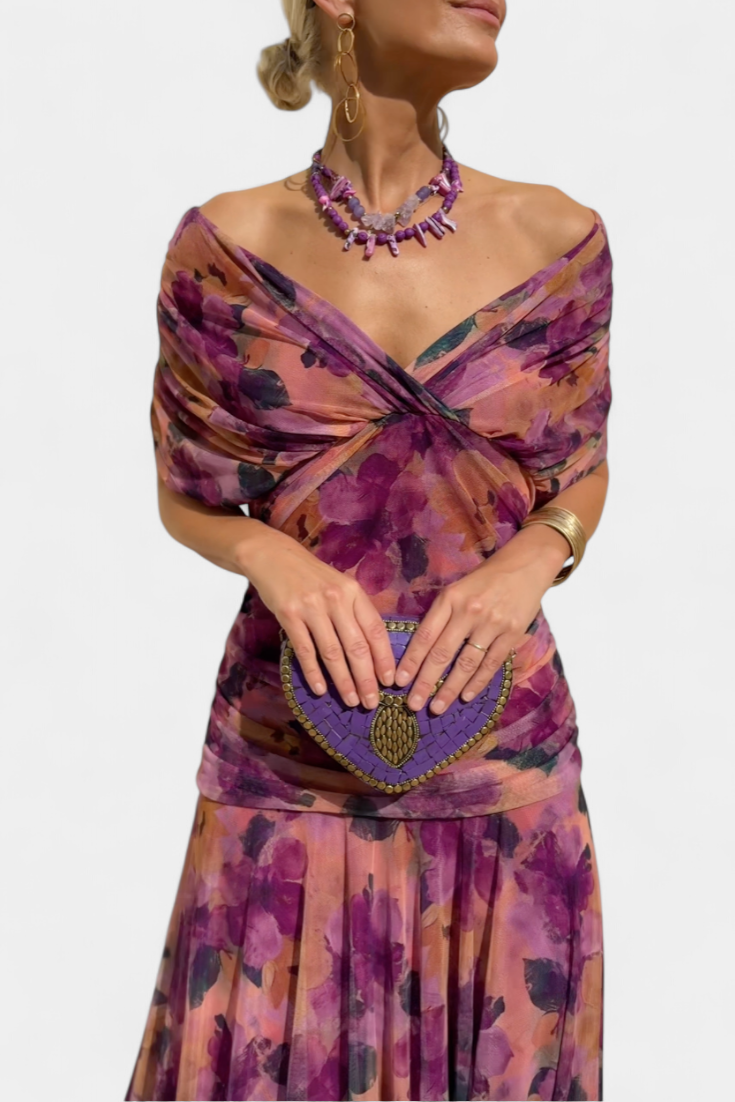 Noor - Women's Floral Pleated V-Neck Maxi Dress
