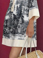 Women's Vintage Toile Print Tunic Mini Dress