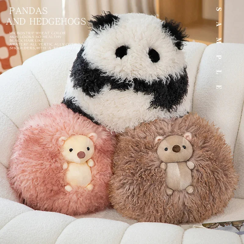 Hedgehog Panda Plush Pillow Round Stuffed Animal Cushion Soft Kawaii Gift 40cm