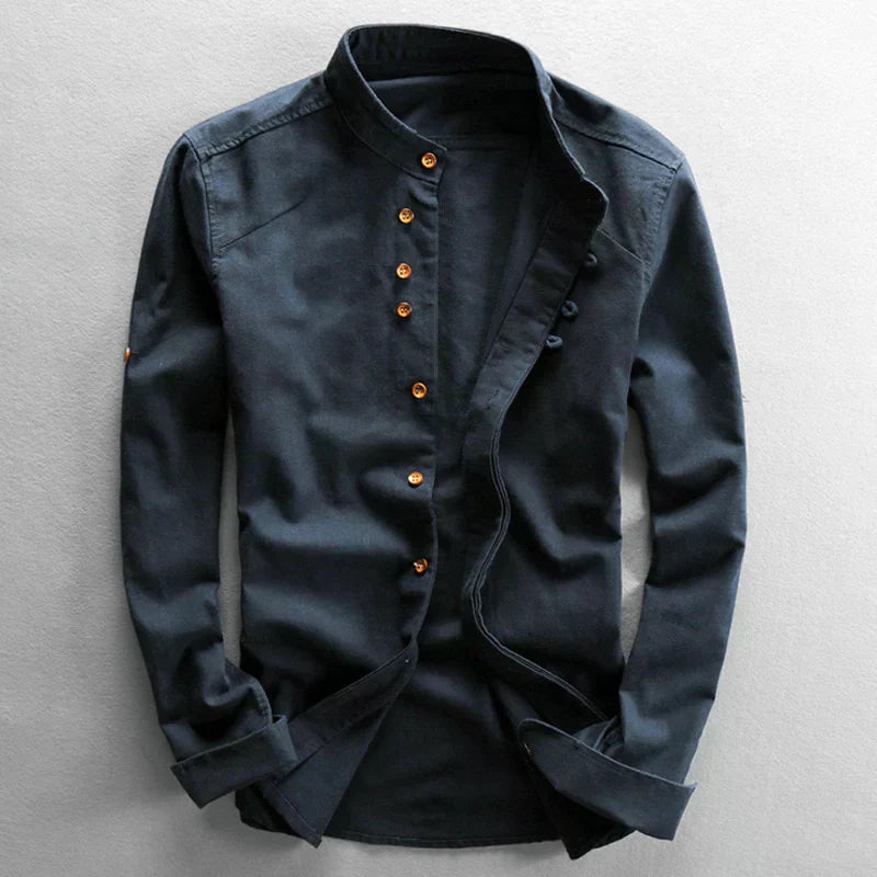Chester - Men's Mandarin Collar Linen Shirt