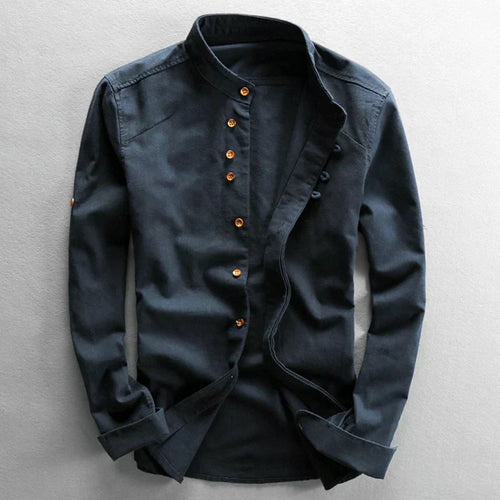 Chester - Men's Mandarin Collar Linen Shirt
