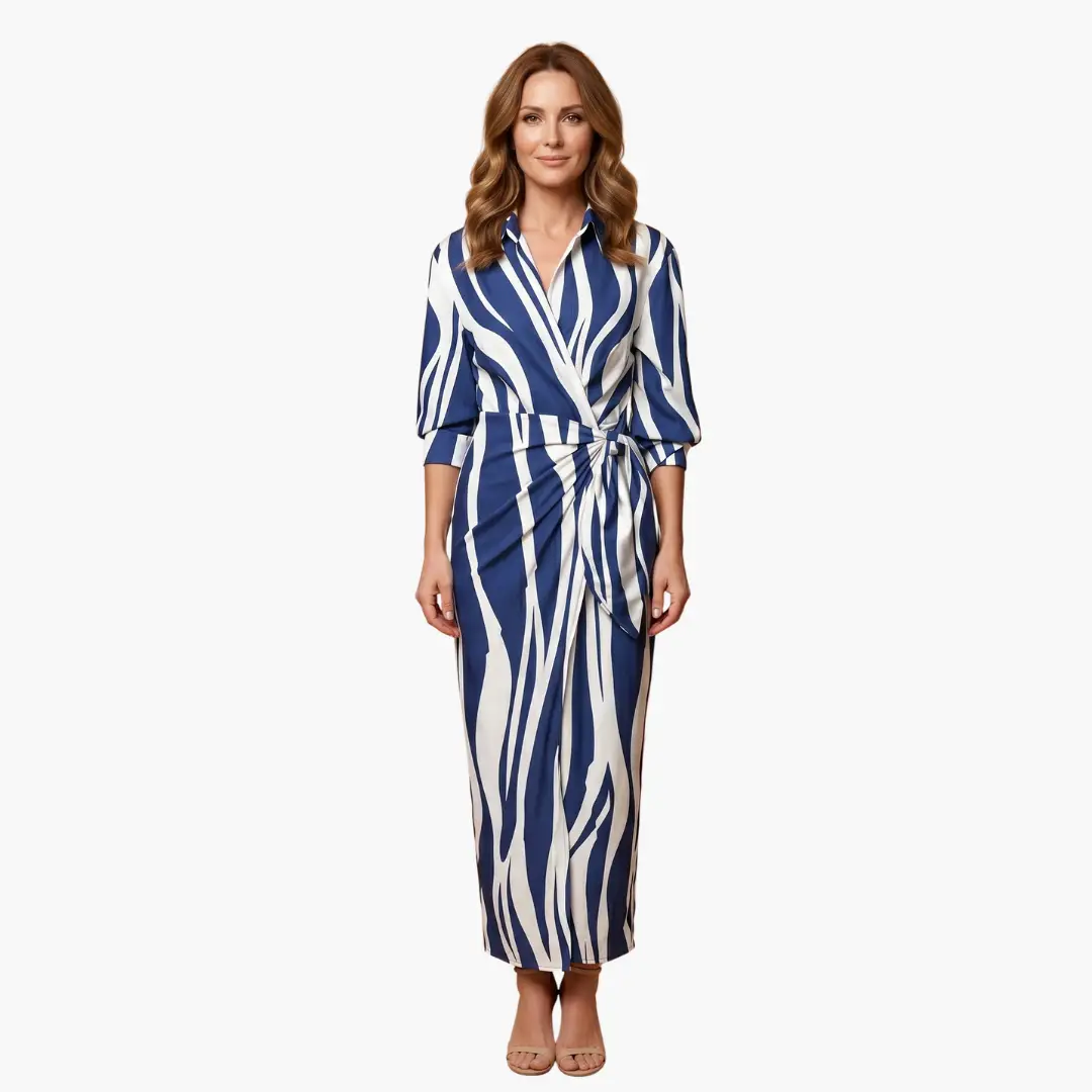 Women's Striped Wrap Cotton Maxi Dress