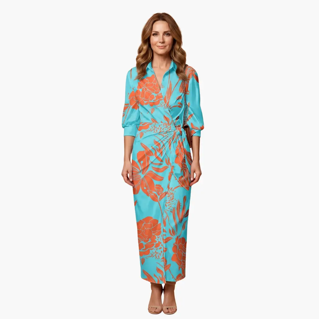Women's Striped Wrap Cotton Maxi Dress