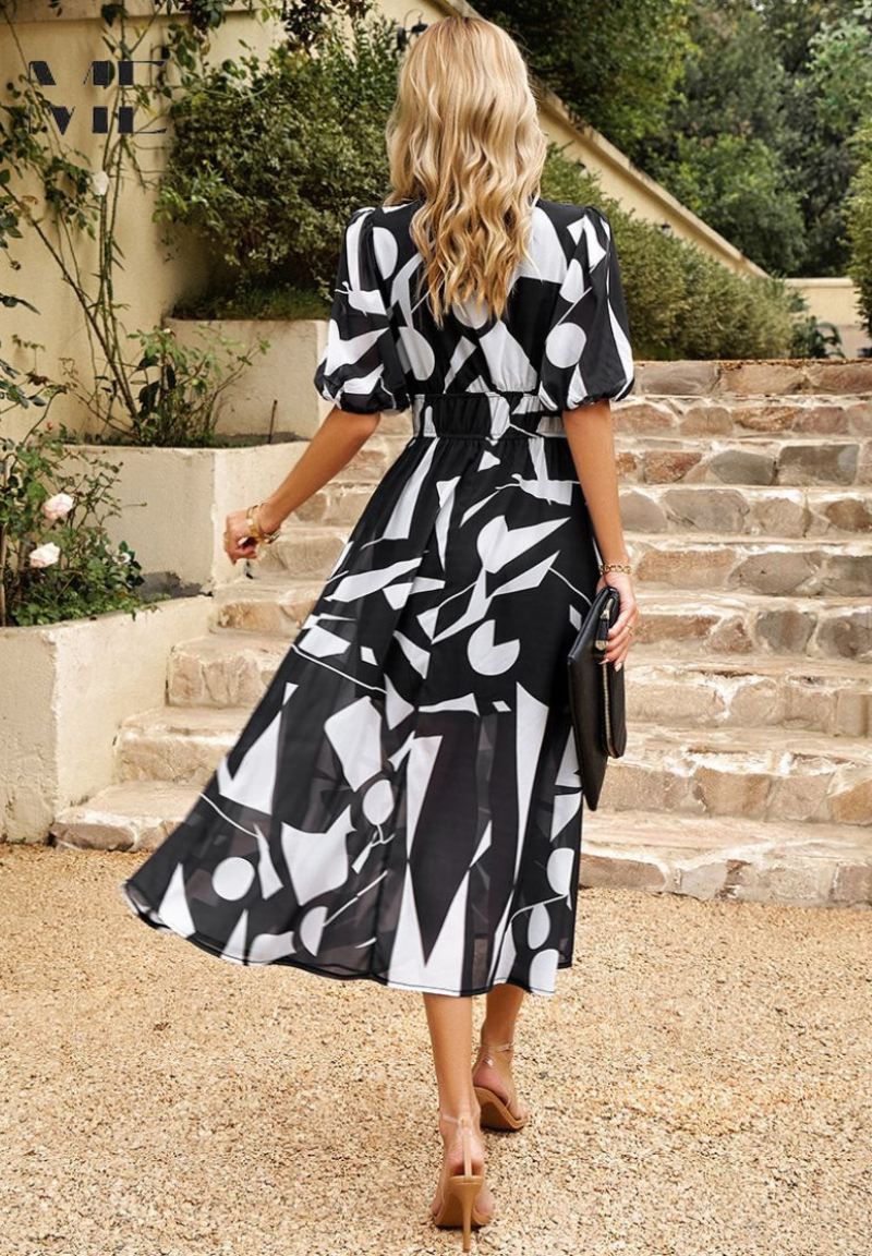 Phoebe - Women's Floral Puff Sleeve Midi Dress