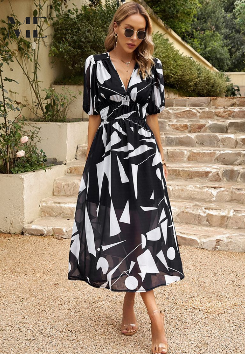 Phoebe - Women's Floral Puff Sleeve Midi Dress