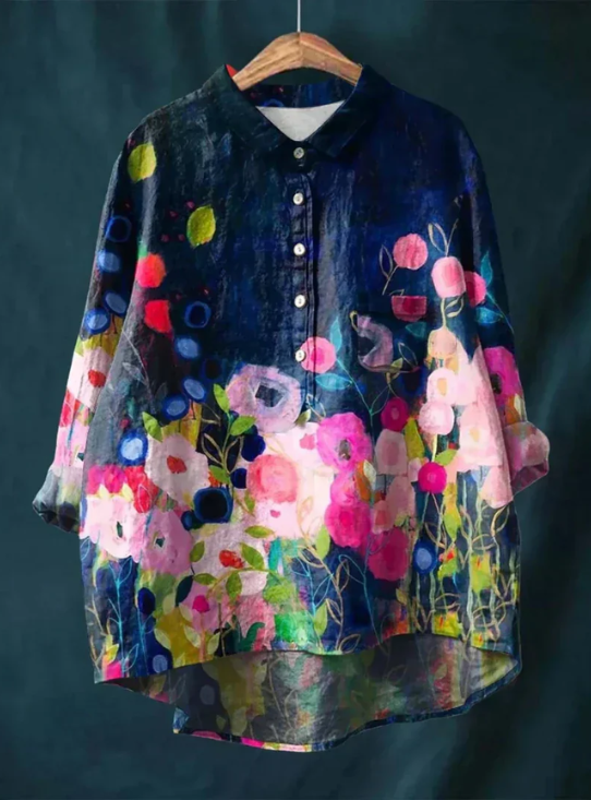 Anita - Women's Floral Linen Blouse