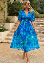 Phoebe - Women's Floral Puff Sleeve Midi Dress