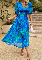 Phoebe - Women's Floral Puff Sleeve Midi Dress