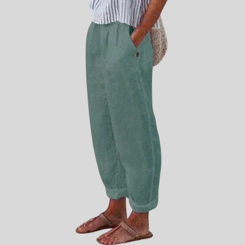 Women's Folded-Hem Linen Trousers