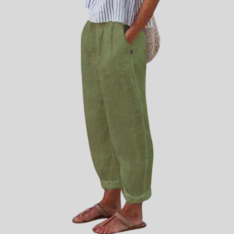 Women's Folded-Hem Linen Trousers