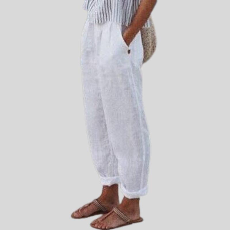 Women's Folded-Hem Linen Trousers