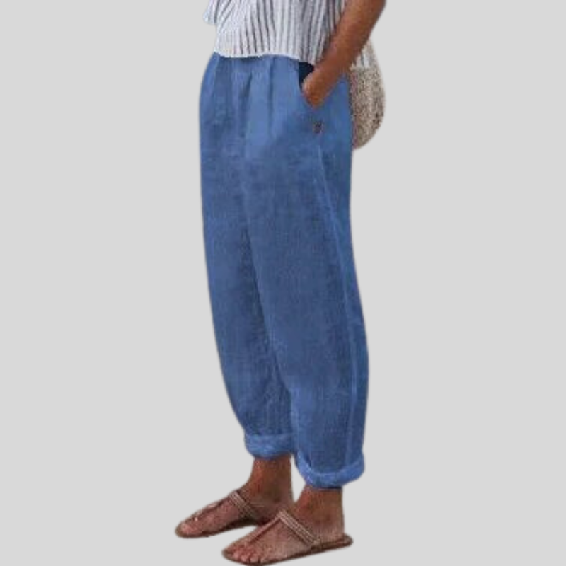 Women's Folded-Hem Linen Trousers
