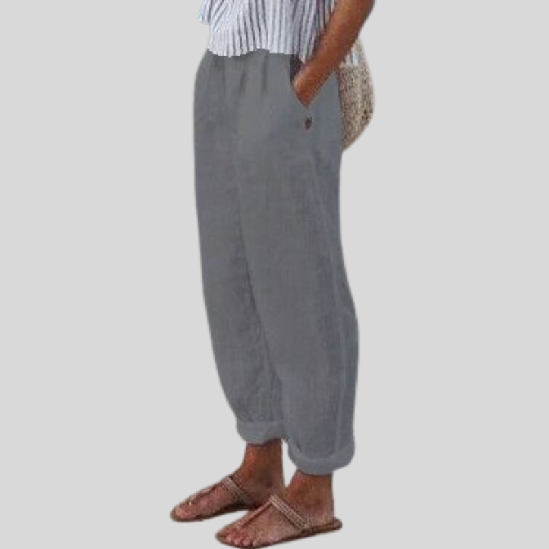 Women's Folded-Hem Linen Trousers