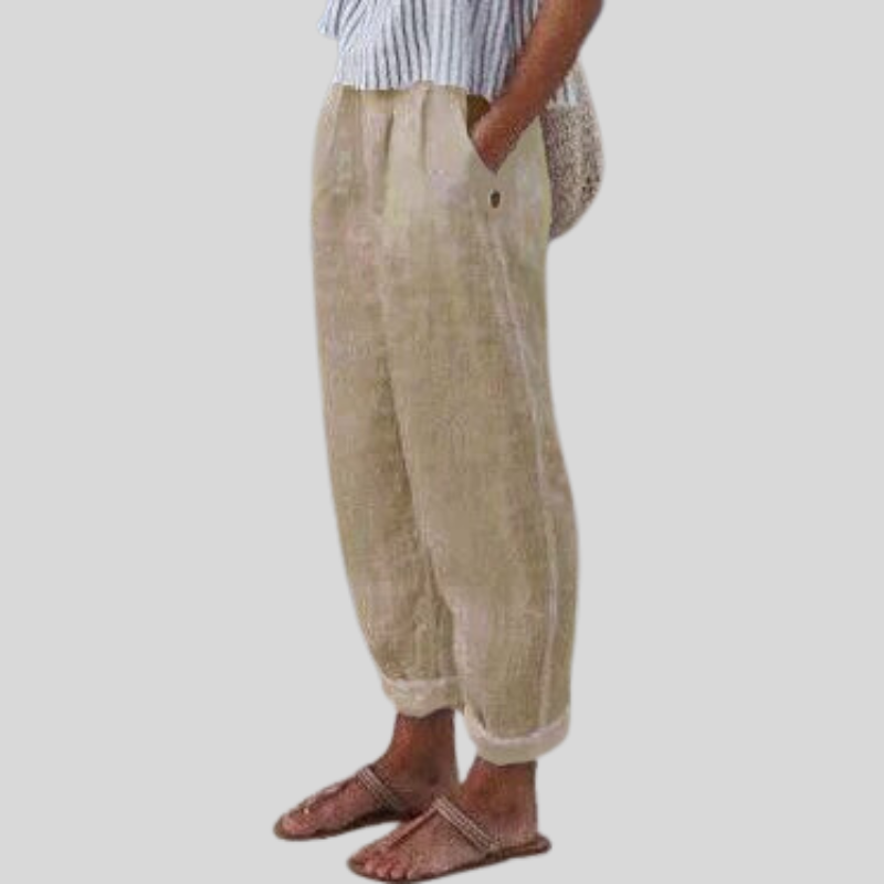 Women's Folded-Hem Linen Trousers