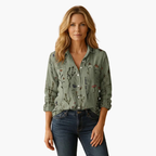 Women's Long Sleeve Button-Down Shirt with Classic Collar