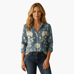 Women's Long Sleeve Button-Down Shirt with Classic Collar