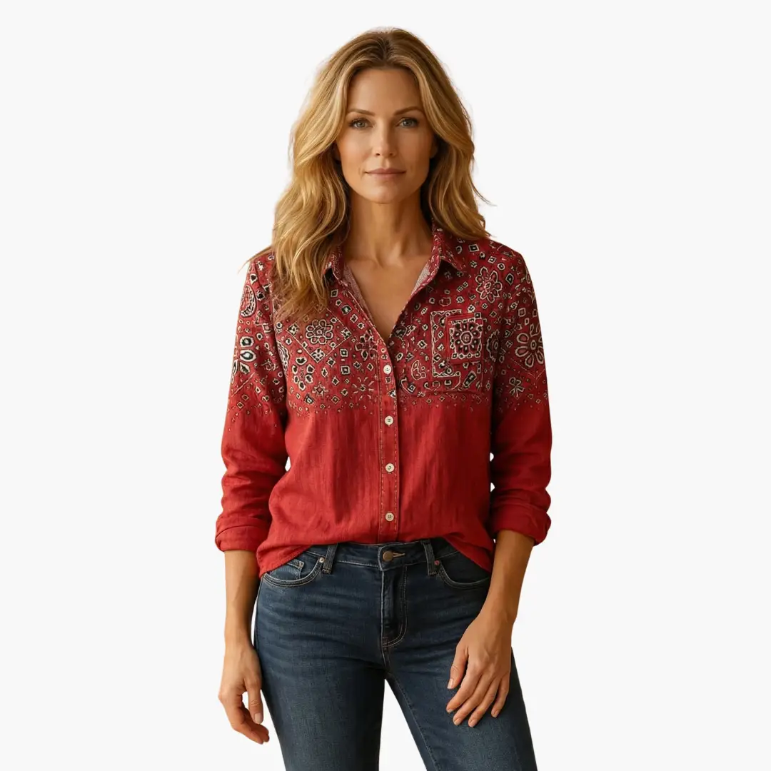 Women's Long Sleeve Button-Down Shirt with Classic Collar